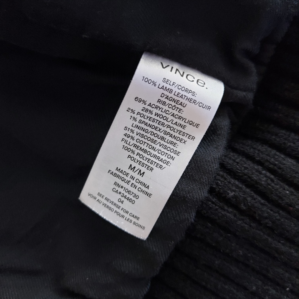 VINCE Genuine Lamb Leather Black Bomber Jacket - Medium - Picture 8 of 8